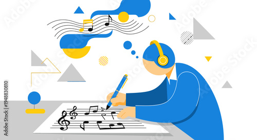 Creative agency team brainstorms music composition ideas with headphones on