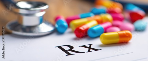 The Prescription Pad with Colorful Capsules and a Stethoscope on a Desk