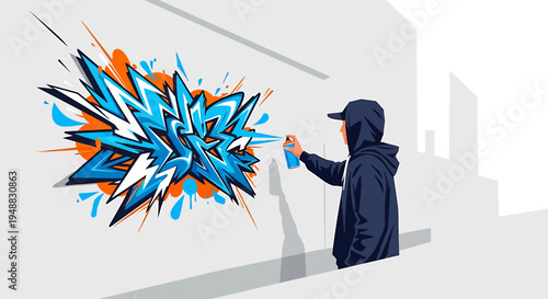 A creative agency artist spray paints vibrant graffiti on a city wall