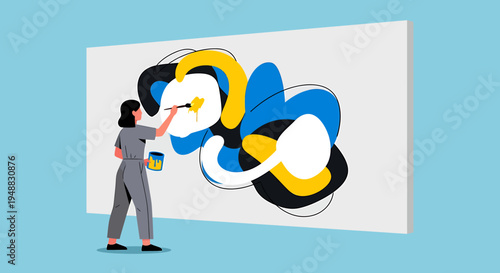 A creative agency artist paints vibrant abstract art at a studio.