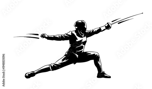 Fencing athlete brush sketch lunge attack sport vector illustration