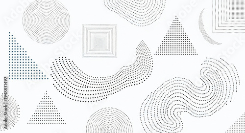 Abstract geometric shapes made of small dots and lines.