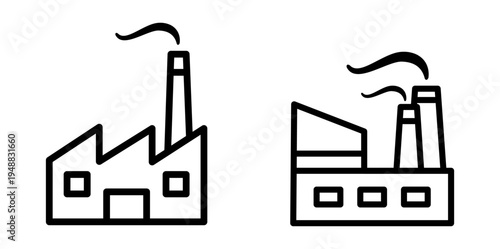 Simple Factory Icons: Industrial Building Symbols with Smoke