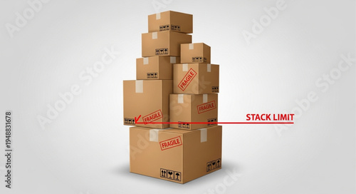 Tall stack of cardboard boxes reaching a limit line.