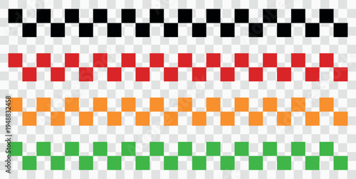 4 checkered racing flag patterns in black red orange and green colors vector illustration