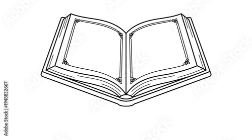 Minimalist black-and-white open book icon with curved pages and spine, symbolizing reading, literature, and knowledge.
