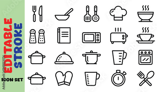 Black and white kitchen and cooking set utensils