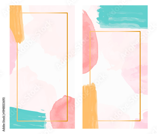 Abstract art frames with colorful brush strokes and gold borders for design and decoration purposes transparent background