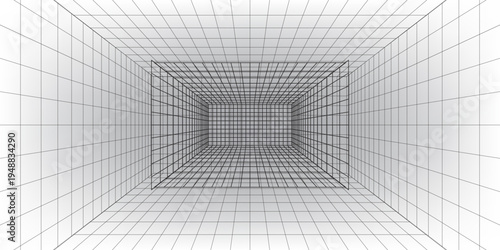 Perspective grid background. Empty futuristic digital box room