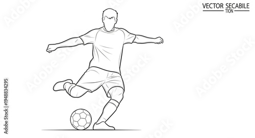 Soccer Player Kicking Ball Line Art Illustration.