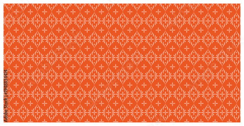 orange and white seamless pattern with floral shapes and lines transparent background