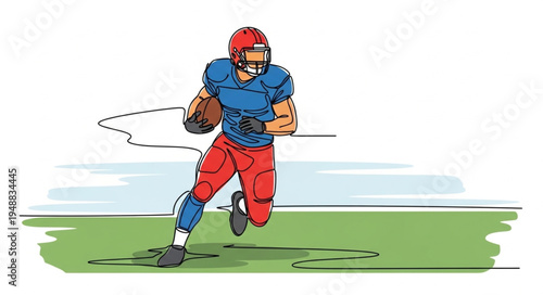 American Football Player Running With Ball During Game.