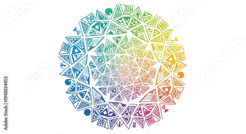 Intricate Geometric Mandala Pattern with Rainbow Colors.