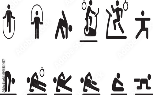Vector illustration set of people silhouettes and icons showing simple human figures and pictogram symbols for sport business and design use