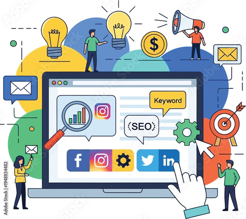 Businessman holding money with online business and communication concept vector illustration