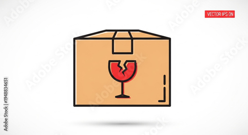 Fragile Shipping Box Icon with Broken Glass Symbol.