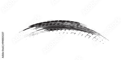 Tire track. Car, bike, motorcycle tyre mark with grunge effect isolated on white background. Wheel footprint on the road. Top view of rubber protector mark.