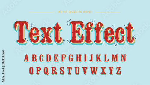 A colorful text effect with red letters and a light blue background