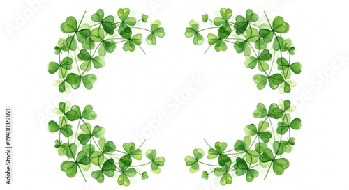 Green clover leaves forming a square frame on white background symbolizing luck and nature