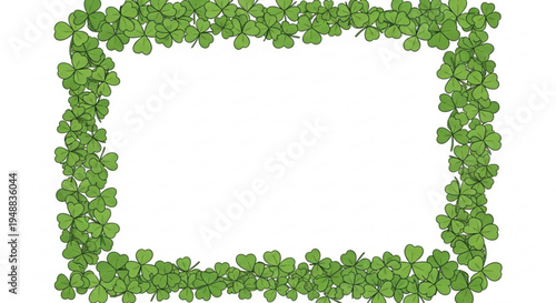 Green clover leaves forming a square frame on white background symbolizing luck and nature