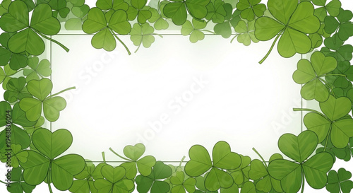 Green clover leaves frame border with white background for st patrick's day decoration or luck symbol