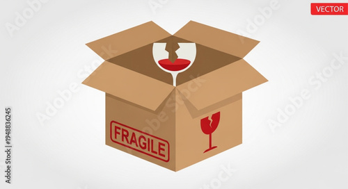Fragile Wine Glass Inside Open Cardboard Box.