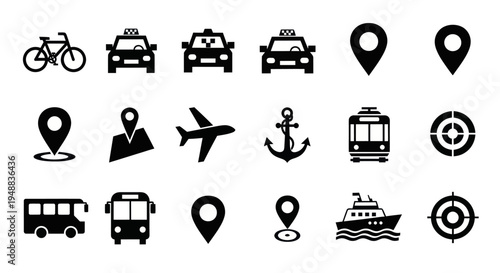 Transportation icons on white background.