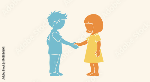 Two children shaking hands together.