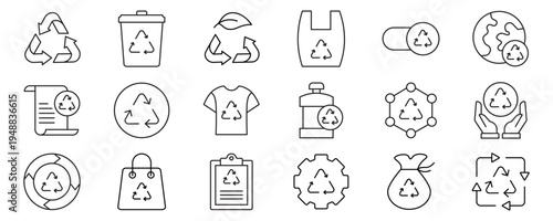 Recycle symbol icon set. Outline icons collection. editable stroke. Vector illustration