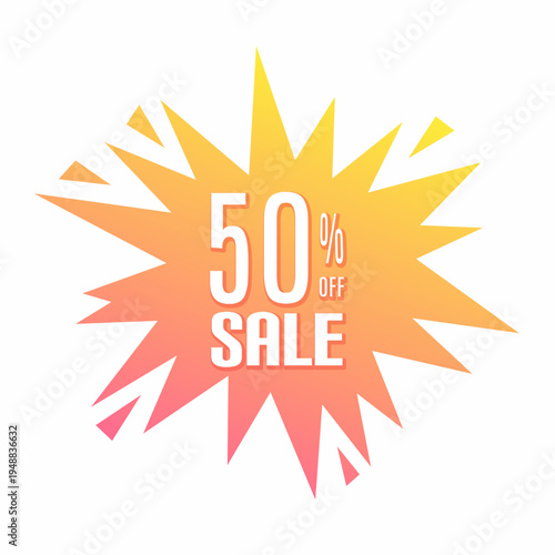 Modern 50 percent sale starburst badge with gradient color style