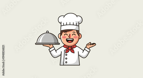 Smiling Chef Holding Serving Dish.