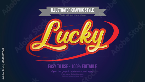 A vibrant graphic design featuring the word Lucky in a stylized font on a dark blue background