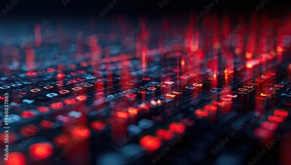 Obraz premium Abstract digital data stream with glowing red and blue elements