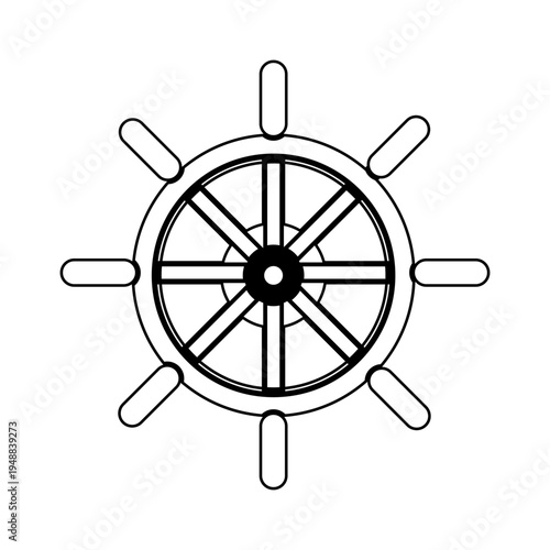 Vector circular steering wheel with several handles around it. Recommended for maritime or sailing themed logos, marine or sailing tourism designs, sea adventure illustrations and graphic content.