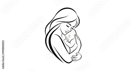 Mother holding newborn baby close.