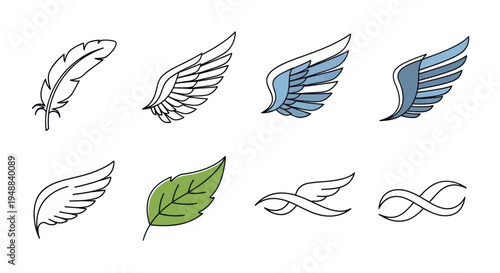 Collection of wing and feather icons.