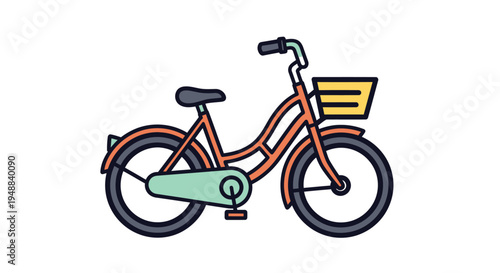 Colorful bicycle with basket attached.