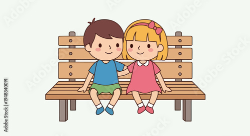 Two children sitting on a bench.