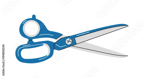 Blue handled sharp metal cutting scissors.