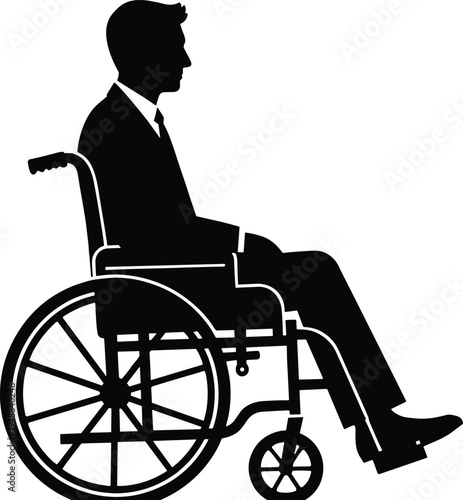 Side View Silhouette of a Professional Businessman in a Suit Sitting in a Manual Wheelchair Representing Disability Inclusion and Diversity in the Workplace