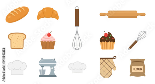 Baking Ingredients and Tools Icons.