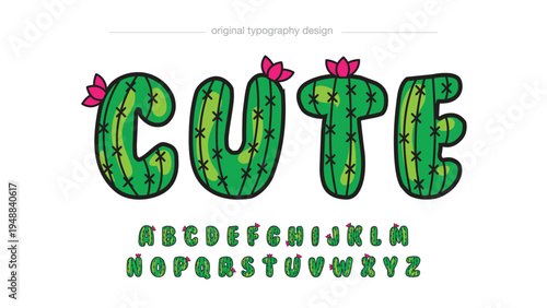 A playful typography design featuring a cute cactus alphabet