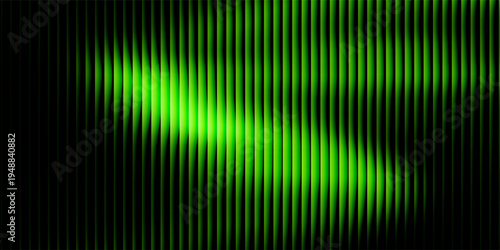 Dark green neon gradient ribbed glass. Vector ribbed glass texture background. Mesh gradient. acrylic ribbed bath surface. Reeded glass background semitransparent overlay. Bath wall window