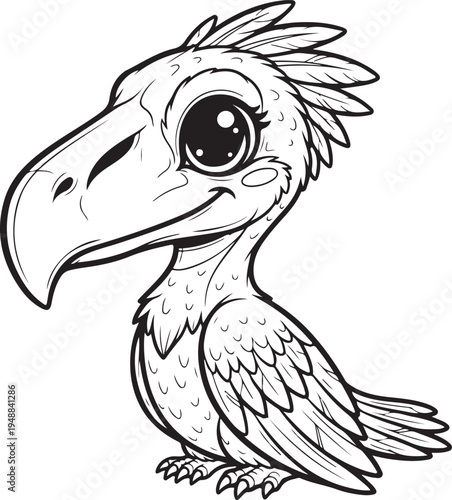 Adorable cartoon bird with big eyes and a long beak ready for coloring fun, Generative Ai