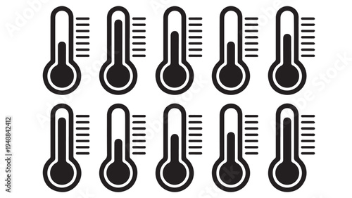 Set of black and white thermometers indicating hot temperature