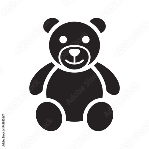 Simple black silhouette icon of a teddy bear toy sitting peacefully