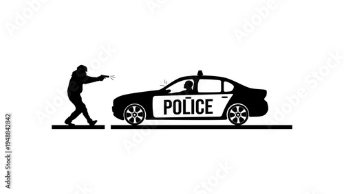 assault on a police officer, black isolated silhouette