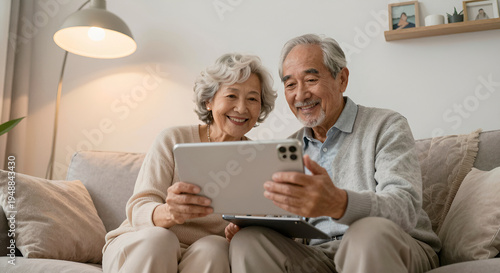 Elderly Couple Video Calling Family Photorealistic: Connecting Generations through Technology