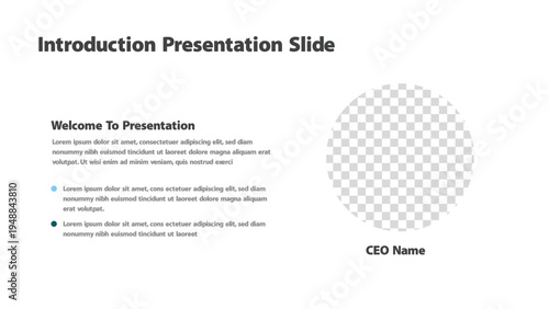 Business introduction slide template with text and CEO image placeholder