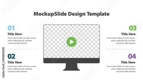 Desktop monitor with play button and numbered options for presentation